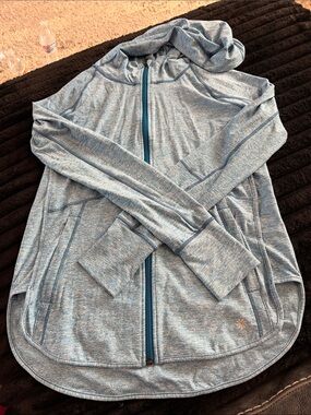 Athleta Light Blue Heathered Zip Hoodie